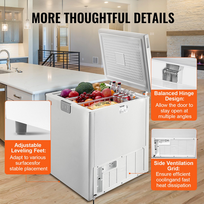 VEVOR Chest Freezer, 7 Cu.ft / 198 L Compact Deep Freezer, Free Standing Top Open Door Compact Freezers with 2 Removable Baskets & Adjustable Thermostat, Energy Saving & Low Noise, White