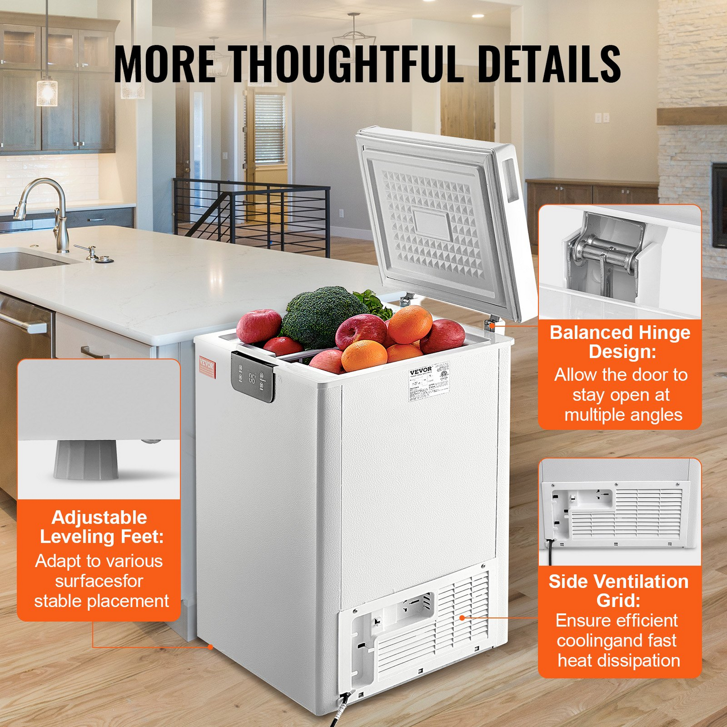 VEVOR Chest Freezer, 3.5 cu.ft / 99 L Compact Deep Freezer, Free Standing Top Open Door Chest Freezers with 2 Removable Baskets & Adjustable Thermostat, Energy Saving & Low Noise, White