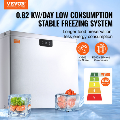 VEVOR Chest Freezer, 10 Cu.ft / 283 L Compact Deep Freezer, Free Standing Top Open Door Compact Freezers with 2 Removable Baskets & Adjustable Thermostat, Energy Saving & Low Noise, White