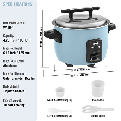 VEVOR Commercial Rice Cooker 50-Cup Non-Stick Pot 10L 24H Keep Warm Restaurant