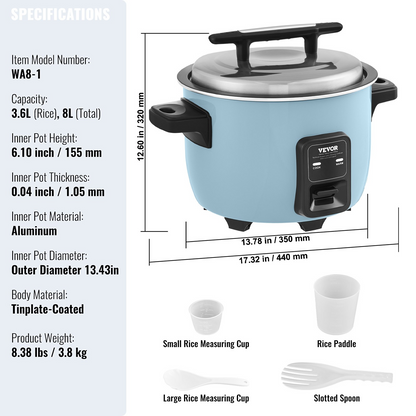 VEVOR Commercial Rice Cooker 40-Cup Non-Stick Pot 8L 24H Keep Warm Restaurant