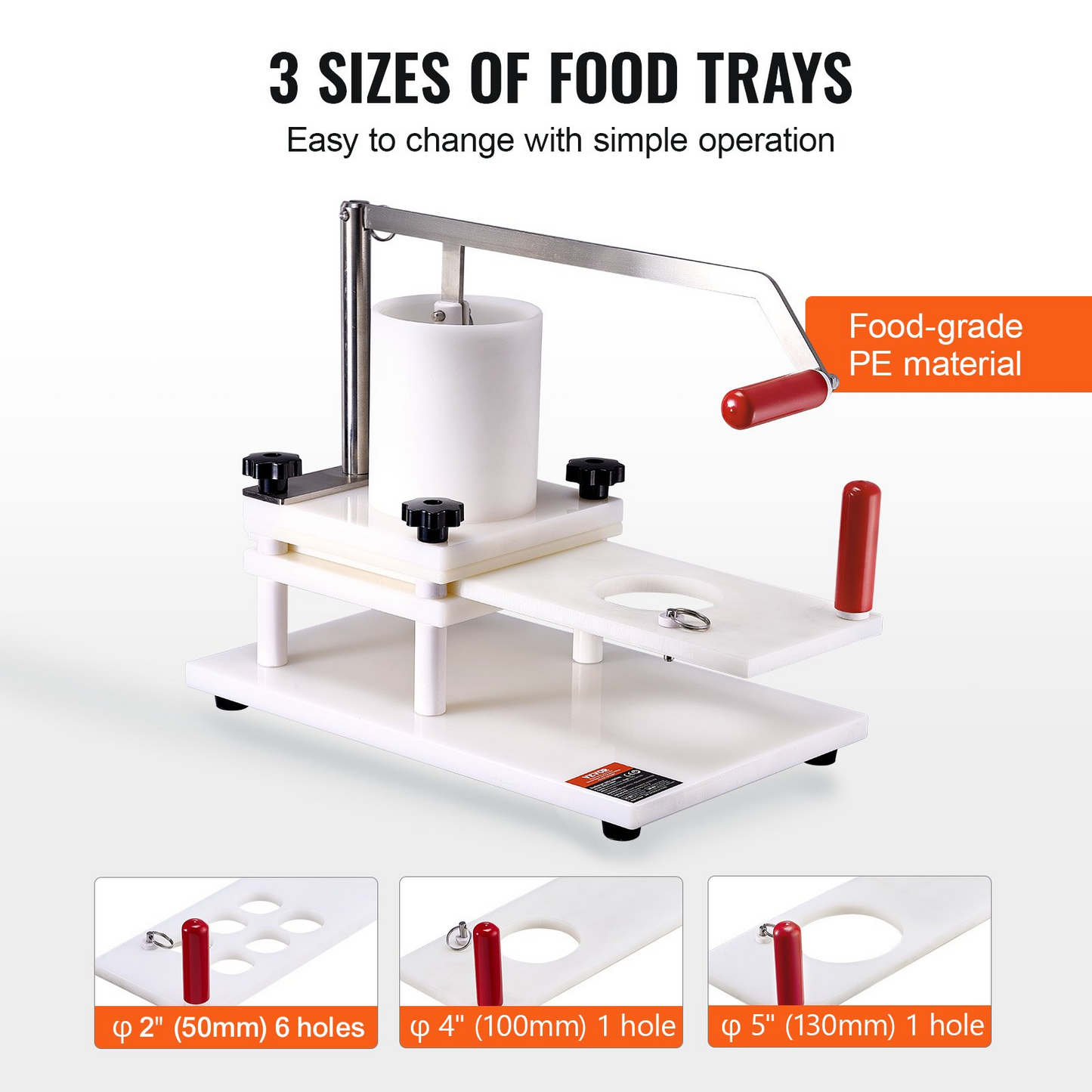 VEVOR Commercial Burger Patty Maker, 3 Convertible Mold(2/4/5-inch) Manual Beef Patty Maker, 1.5KG Large-Capacity Hopper Hamburger Press Machine, PE Meat Forming Processor with Handle & Patty Paper