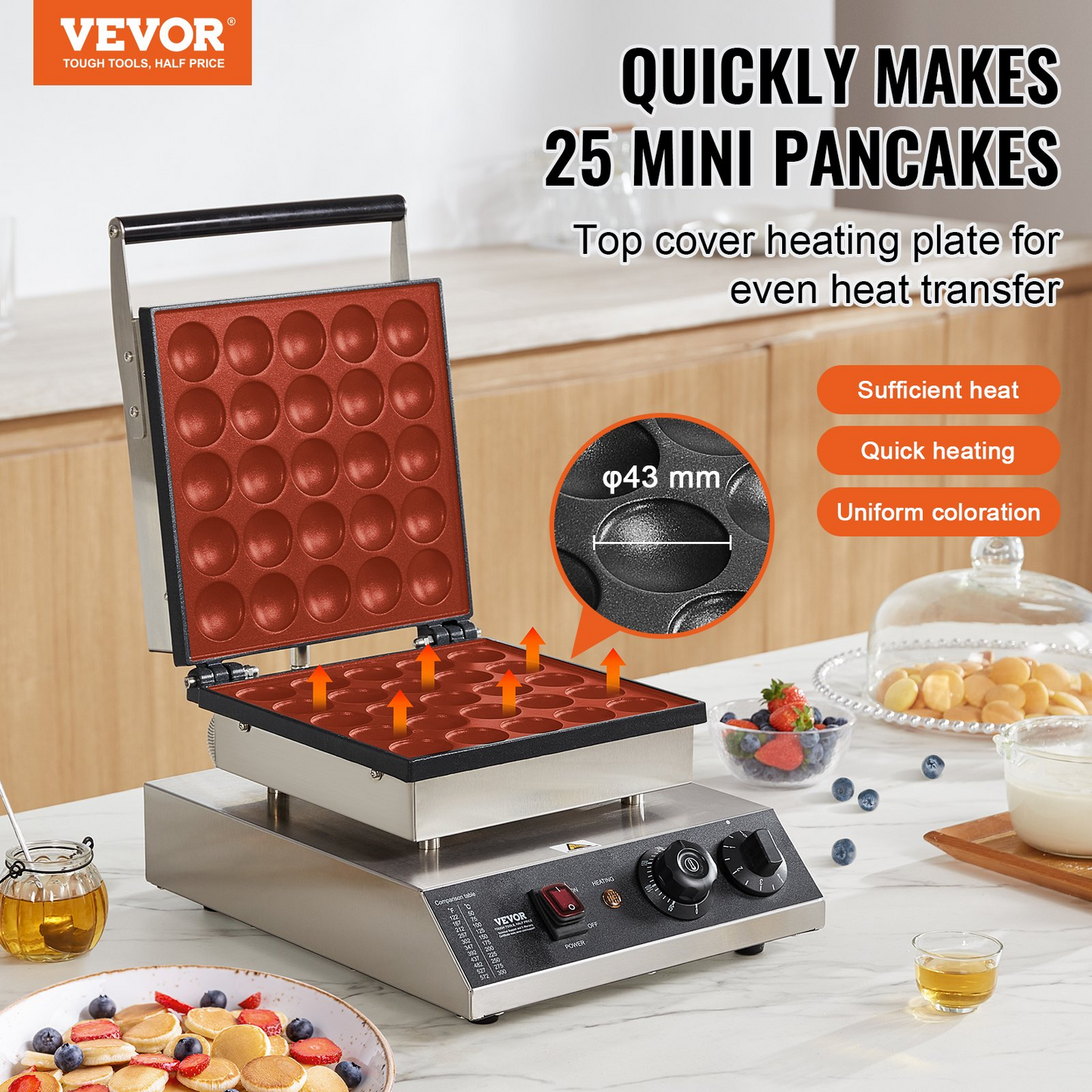 VEVOR 25PCS 43mm Mini Dutch Pancake Maker Commercial Dorayaki Baker 1700W