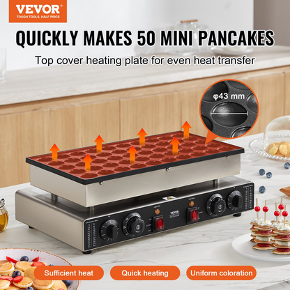 VEVOR 50PCS 43mm Mini Dutch Pancake Maker Commercial Dorayaki Baker 1700W