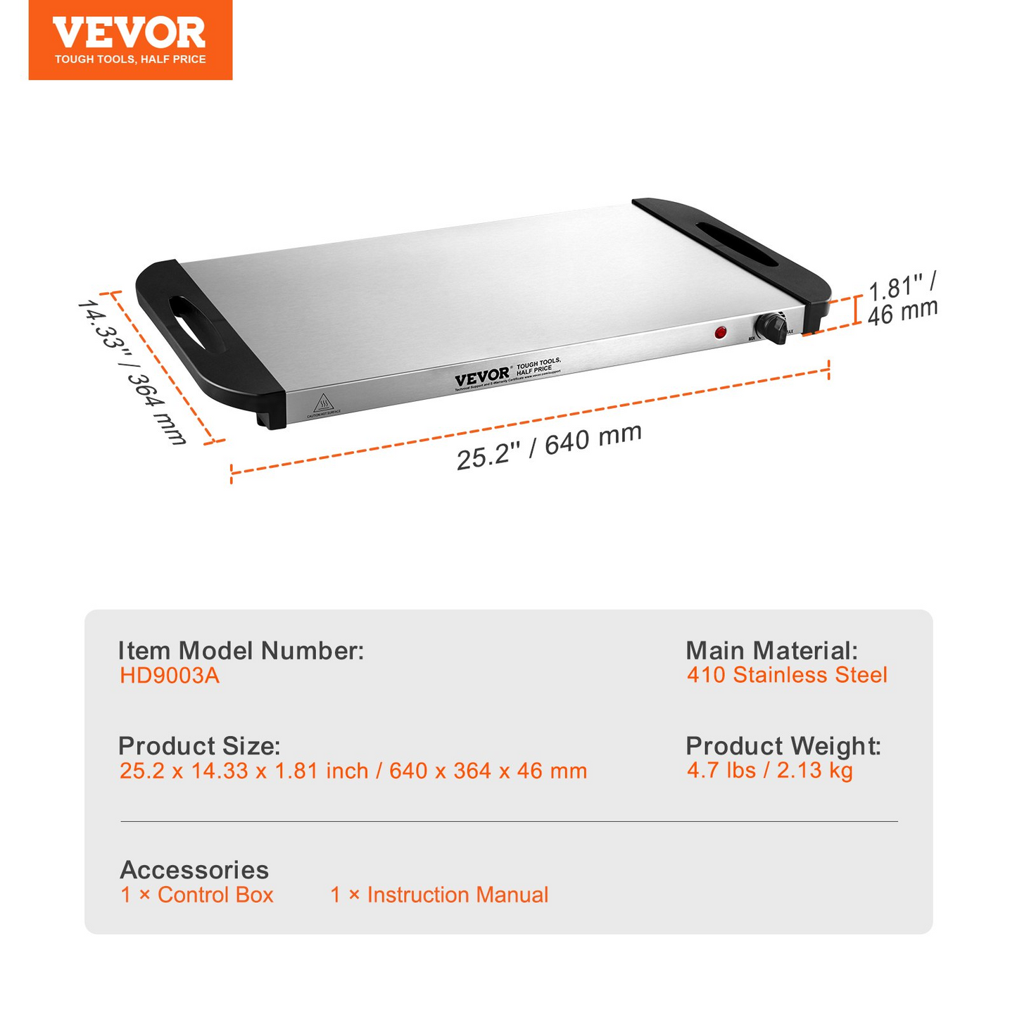 VEVOR Electric Warming Tray Buffet Food Warming w/ Temp Control Stainless Steel