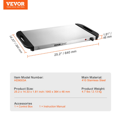 VEVOR Electric Warming Tray Buffet Food Warming w/ Temp Control Stainless Steel