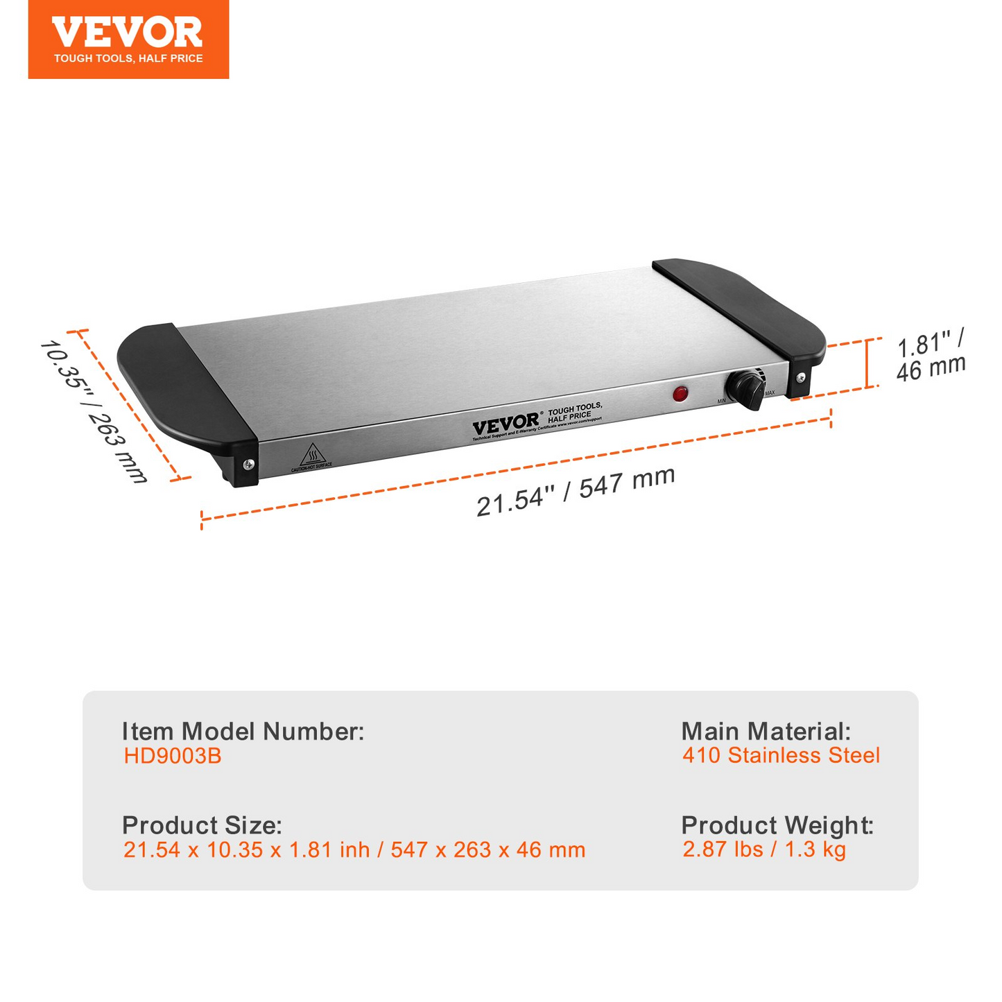 VEVOR Electric Warming Tray Buffet Food Warming w/ Temp Control Stainless Steel