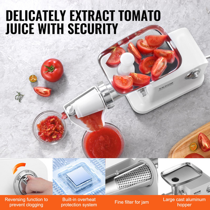 VEVOR 5.5 LBS/Min Electric Tomato Strainer 700W Tomato Sauce Maker Machine Home