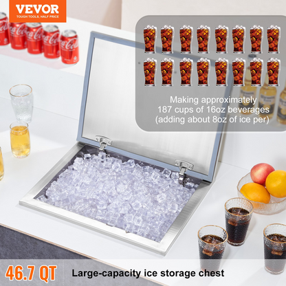 VEVOR 40Quart Drop in Ice Chest Ice Cooler Ice Bin Stainless Steel 20"x16"x14.6"