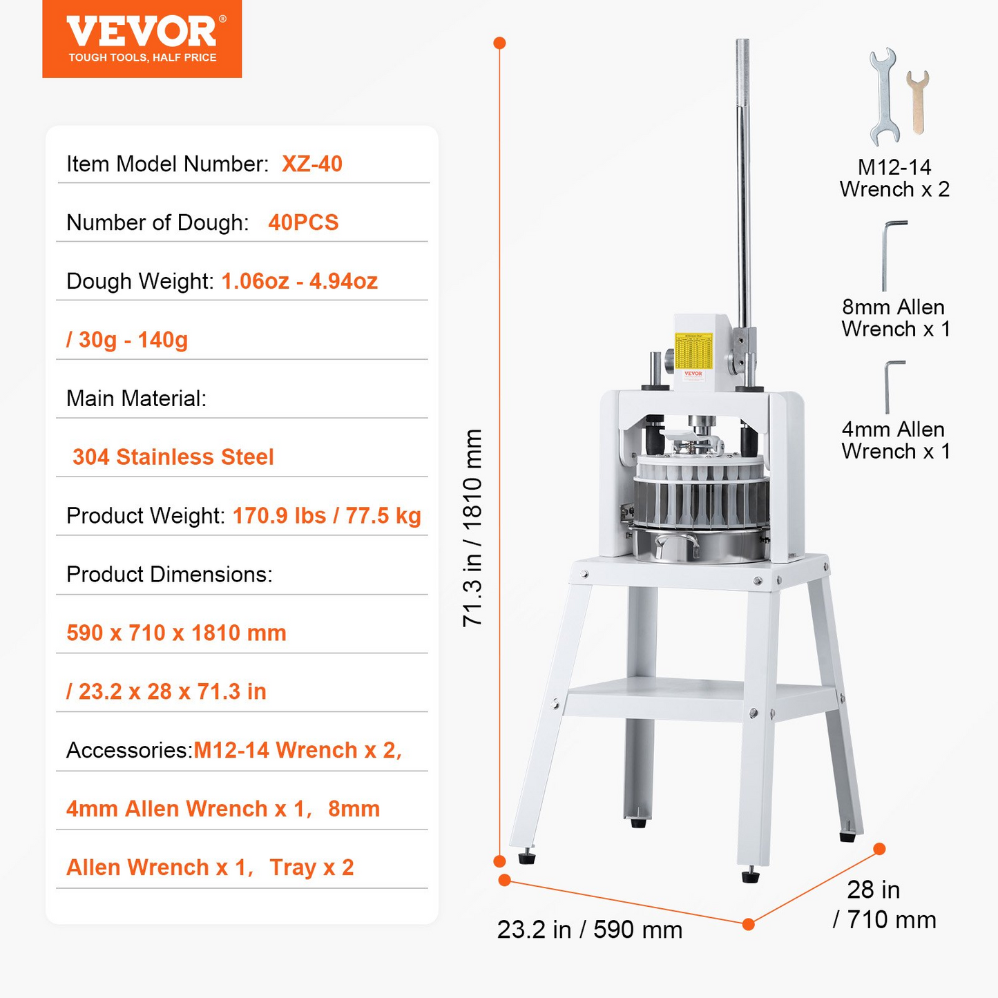 VEVOR Manual Dough Divider 40PCS Hand Press Dough Cutter Bread Maker for Bakery