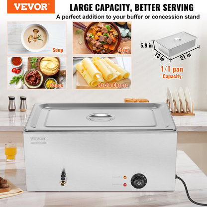 VEVOR Commercial Electric Food Warmer Countertop Buffet 1*19Qt Pan Bain Marie