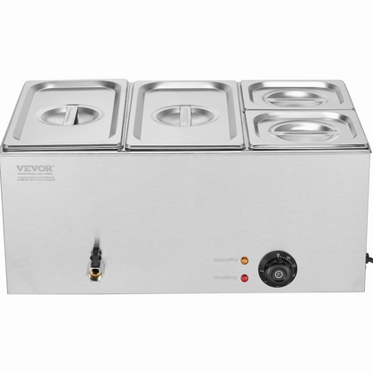 VEVOR Commercial Electric Food Warmer 4-Pan Countertop Buffet 16.4QT Bain Marie