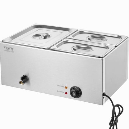 VEVOR Commercial Electric Food Warmer 3-Pan Countertop Buffet 17QT Bain Marie