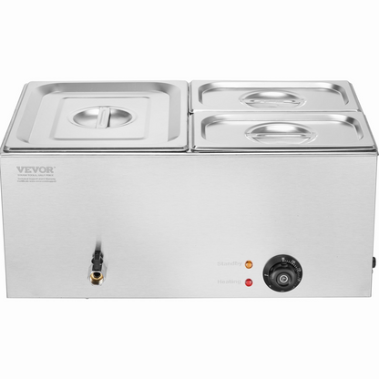 VEVOR Commercial Electric Food Warmer 3-Pan Countertop Buffet 17QT Bain Marie