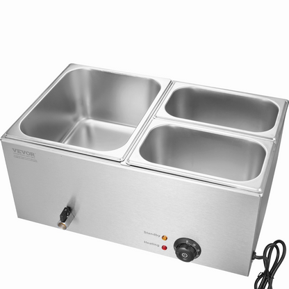 VEVOR Commercial Electric Food Warmer 3-Pan Countertop Buffet 17QT Bain Marie