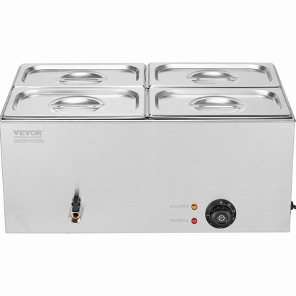 VEVOR Commercial Electric Food Warmer 4-Pan Countertop Buffet 15.9QT Bain Marie