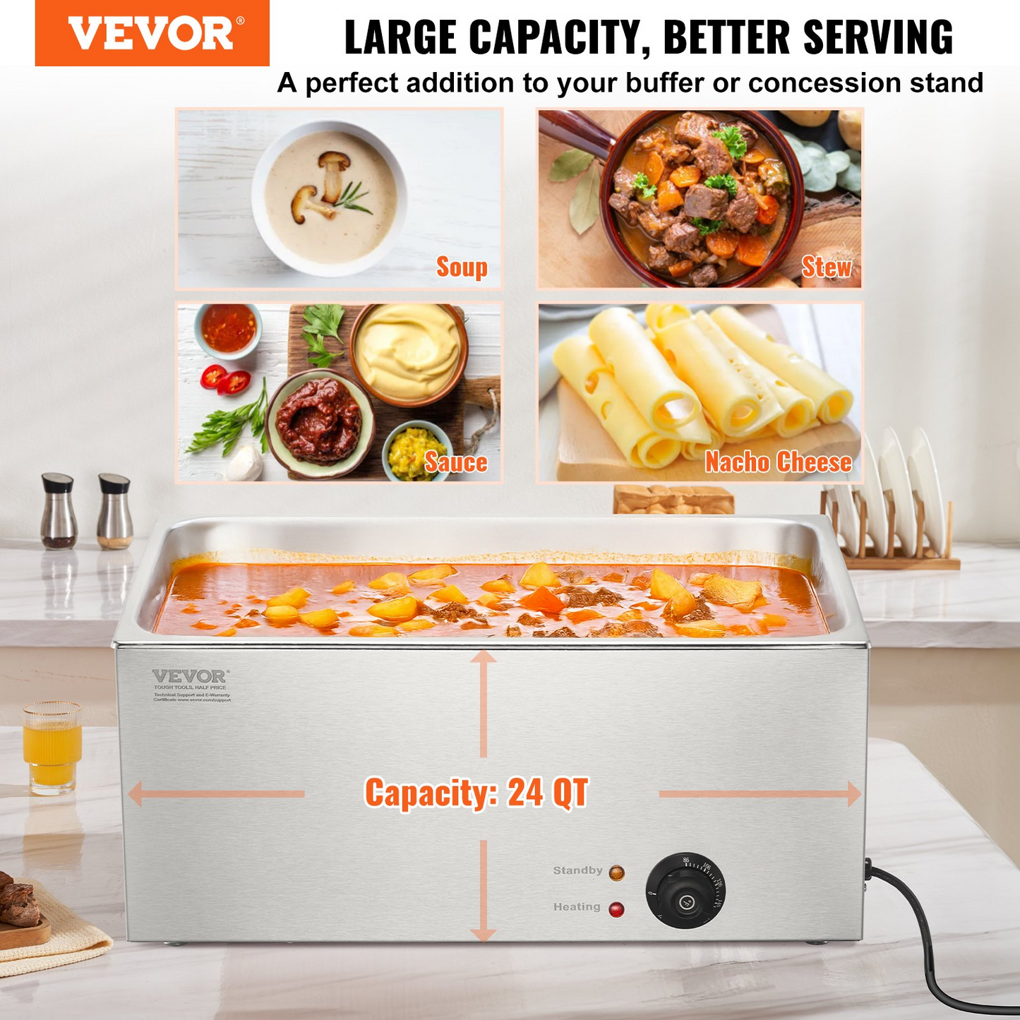 VEVOR Commercial Electric Food Warmer Countertop Buffet 19Qt 1200W Bain Marie