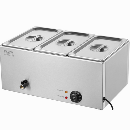 VEVOR Commercial Electric Food Warmer 3-Pan Countertop Buffet 17.4QT Bain Marie