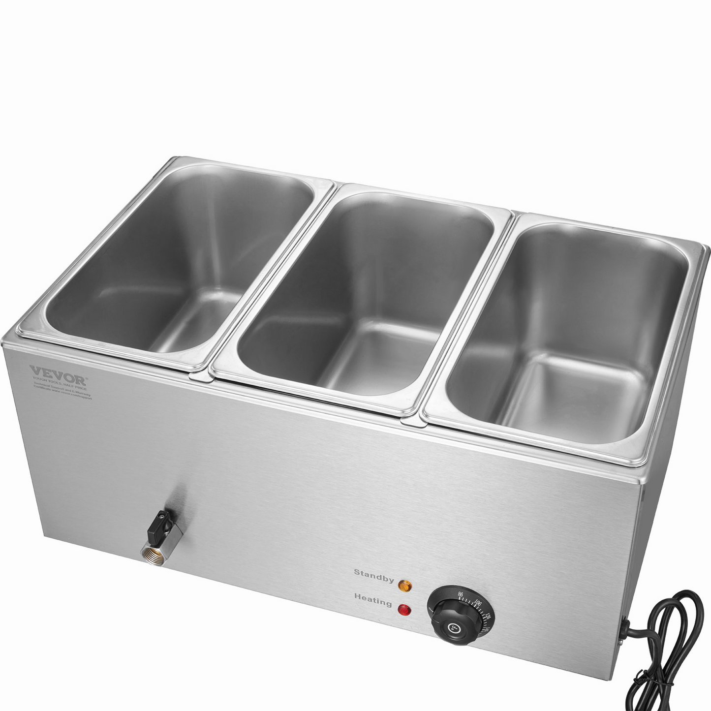 VEVOR Commercial Electric Food Warmer 3-Pan Countertop Buffet 17.4QT Bain Marie