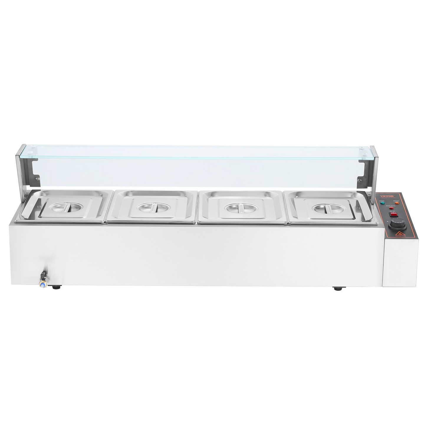 VEVOR Commercial Electric Food Warmer Countertop Buffet 4*8Qt with Glass Shield