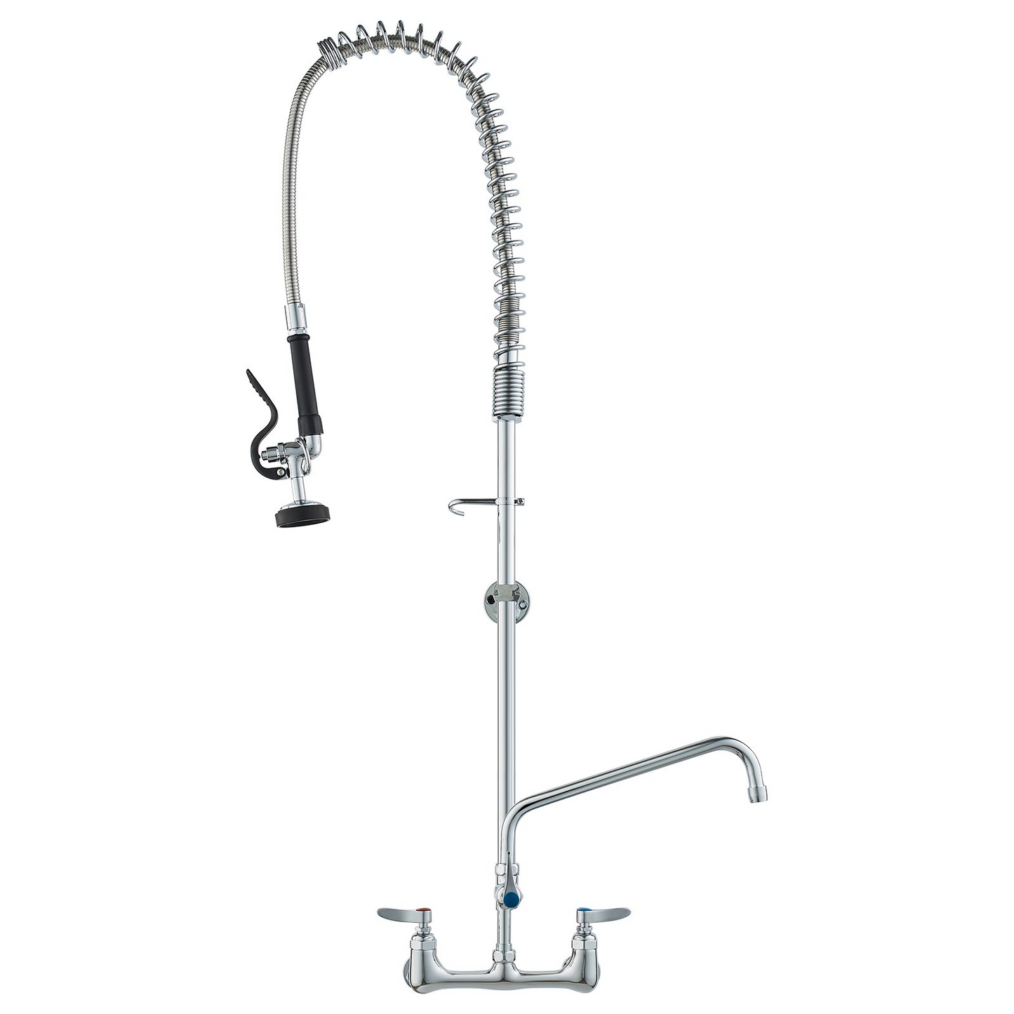 VEVOR Commercial Faucet with Pre-Rinse Sprayer, 47" Height, 8" Center, 12" Swing Spout, Wall Mount Kitchen Sink Faucet, Brass Constructed Device with Pull Down Spray, for 1/2/3 Compartment Sink