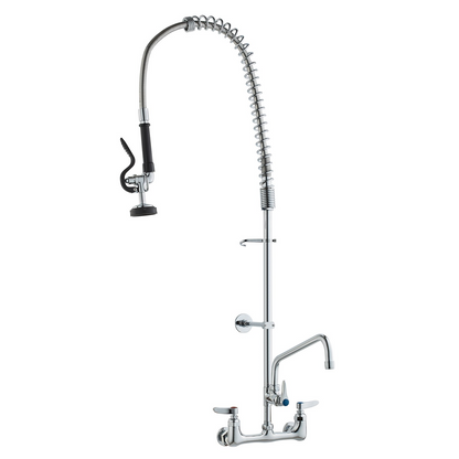 VEVOR Commercial Faucet with Pre-Rinse Sprayer, 44" Height, 8" Center, 12" Swing Spout, Wall Mount Kitchen Sink Faucet, Brass Constructed Device with Pull Down Spray, for 1/2/3 Compartment Sink