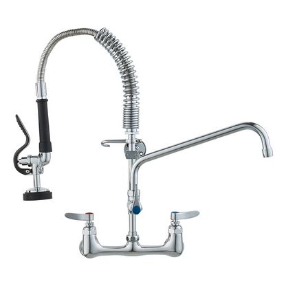 VEVOR Commercial Faucet with Pre-Rinse Sprayer, 21" Height, 8" Center, 12" Swing Spout, Wall Mount Kitchen Sink Faucet, Brass Constructed Device with Pull Down Spray, for 1/2/3 Compartment Sink