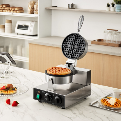 VEVOR Commercial Waffle Maker Round Waffle Iron Baker Machine Non-Stick 1230W