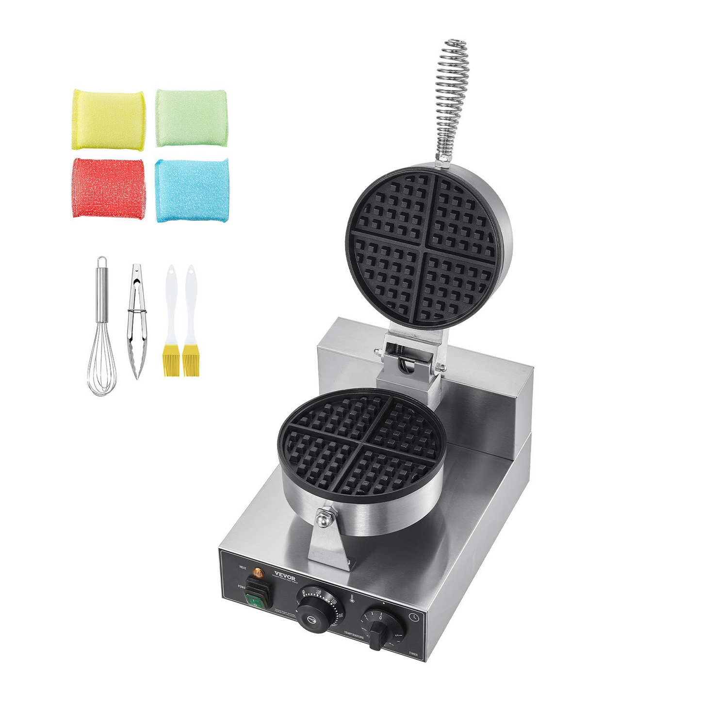 VEVOR Commercial Waffle Maker Round Waffle Iron Baker Machine Non-Stick 1230W