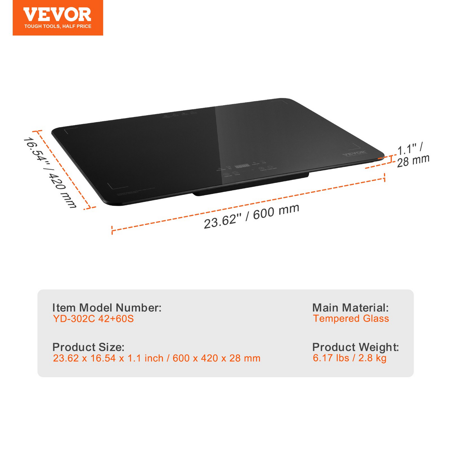 VEVOR Electric Warming Tray Buffet Food Warming w/ Temp Control Tempered Glass