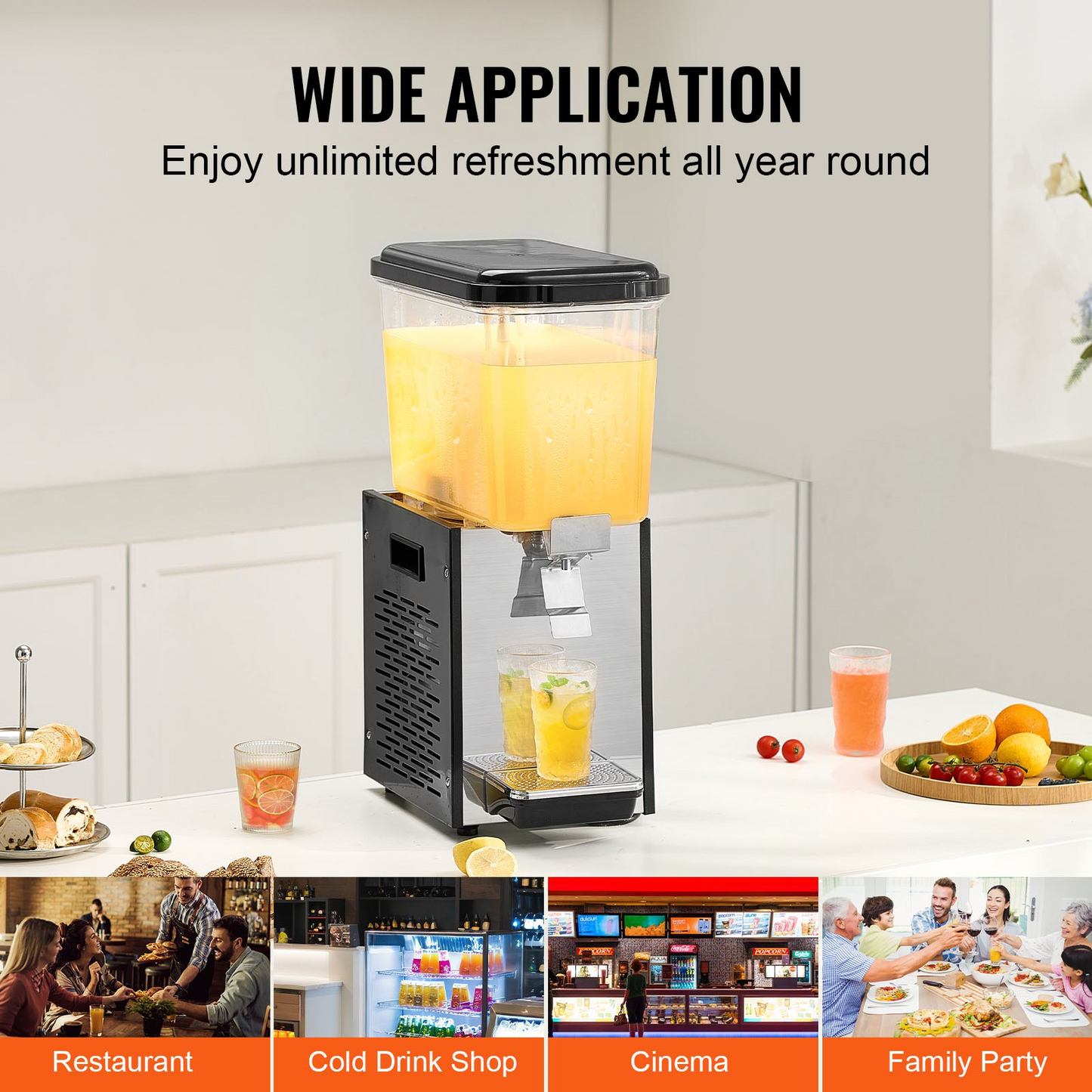 VEVOR Commercial Beverage Dispenser 18L Cold Juice Ice Drink Dispenser for Party