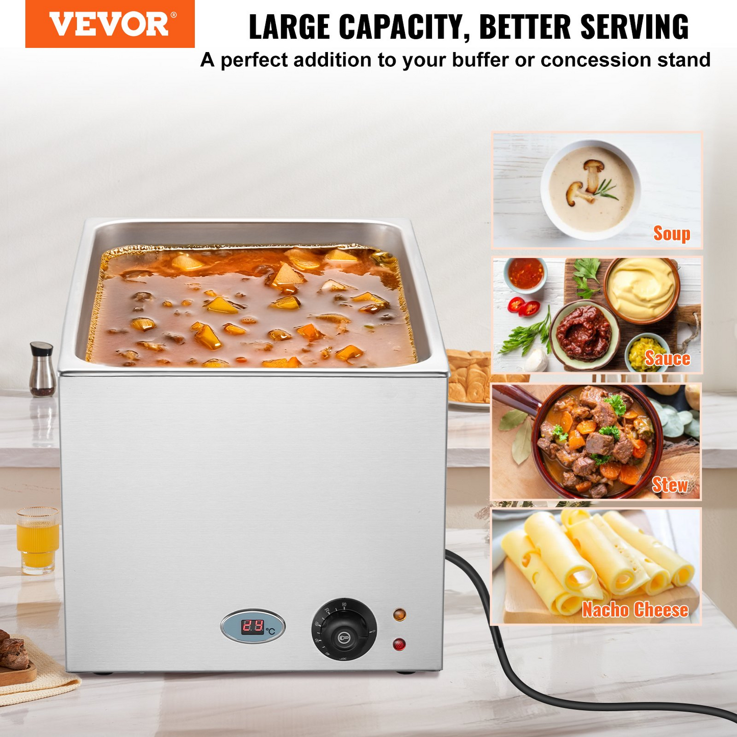 VEVOR Commercial Electric Food Warmer Countertop Buffet 19Qt 1200W Bain Marie