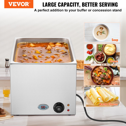 VEVOR Commercial Electric Food Warmer Countertop Buffet 19Qt 1200W Bain Marie