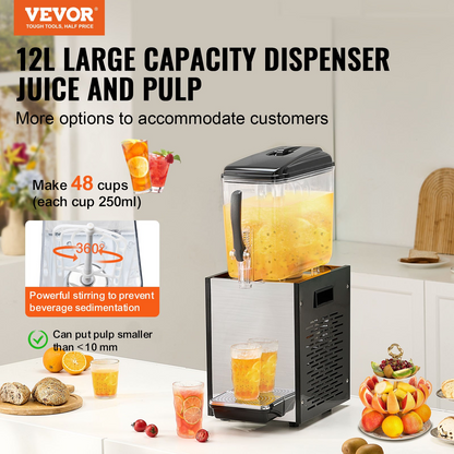 VEVOR Commercial Beverage Dispenser 12L Cold Juice Ice Drink Dispenser for Party