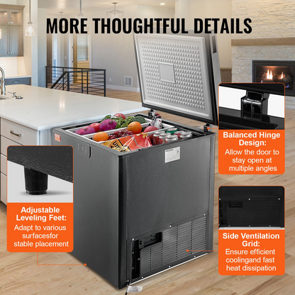 VEVOR Chest Freezer, 7 Cu.ft / 198 L Compact Deep Freezer, Free Standing Top Open Door Compact Freezers with 2 Removable Baskets & Adjustable Thermostat, Energy Saving & Low Noise, Black