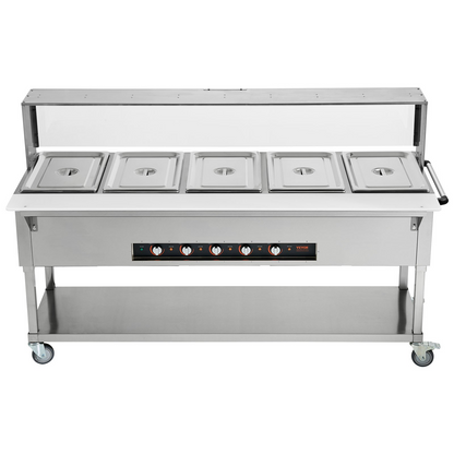 VEVOR 5-Pan Commercial Food Warmer, 5 x 20.6QT Electric Steam Table, 3750W Professional Buffet Catering Food Warmer with Acrylic Sneeze Guard, Food Grade Stainless Steel Server for Party Restaurant