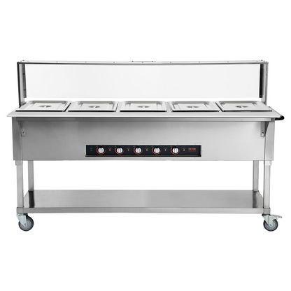 VEVOR 5-Pan Commercial Food Warmer, 5 x 20.6QT Electric Steam Table, 3750W Professional Buffet Catering Food Warmer with Acrylic Sneeze Guard, Food Grade Stainless Steel Server for Party Restaurant