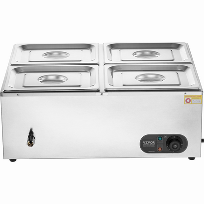 VEVOR Commercial Electric Food Warmer Countertop Buffet 4*8Qt Pan Bain Marie