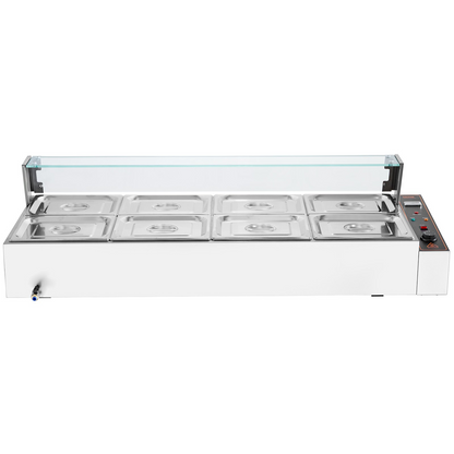 VEVOR Commercial Electric Food Warmer Countertop Buffet 8*8Qt with Glass Shield