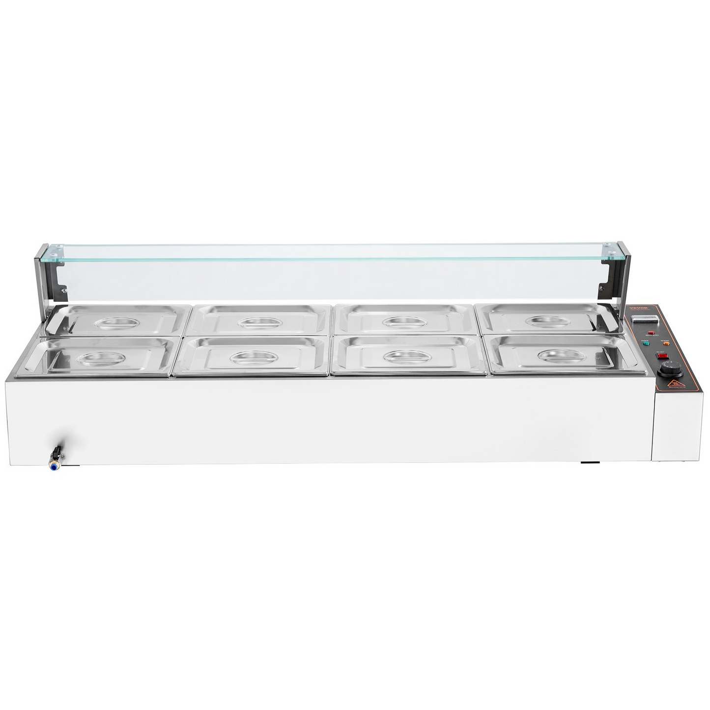 VEVOR Commercial Electric Food Warmer Countertop Buffet 8*8Qt with Glass Shield