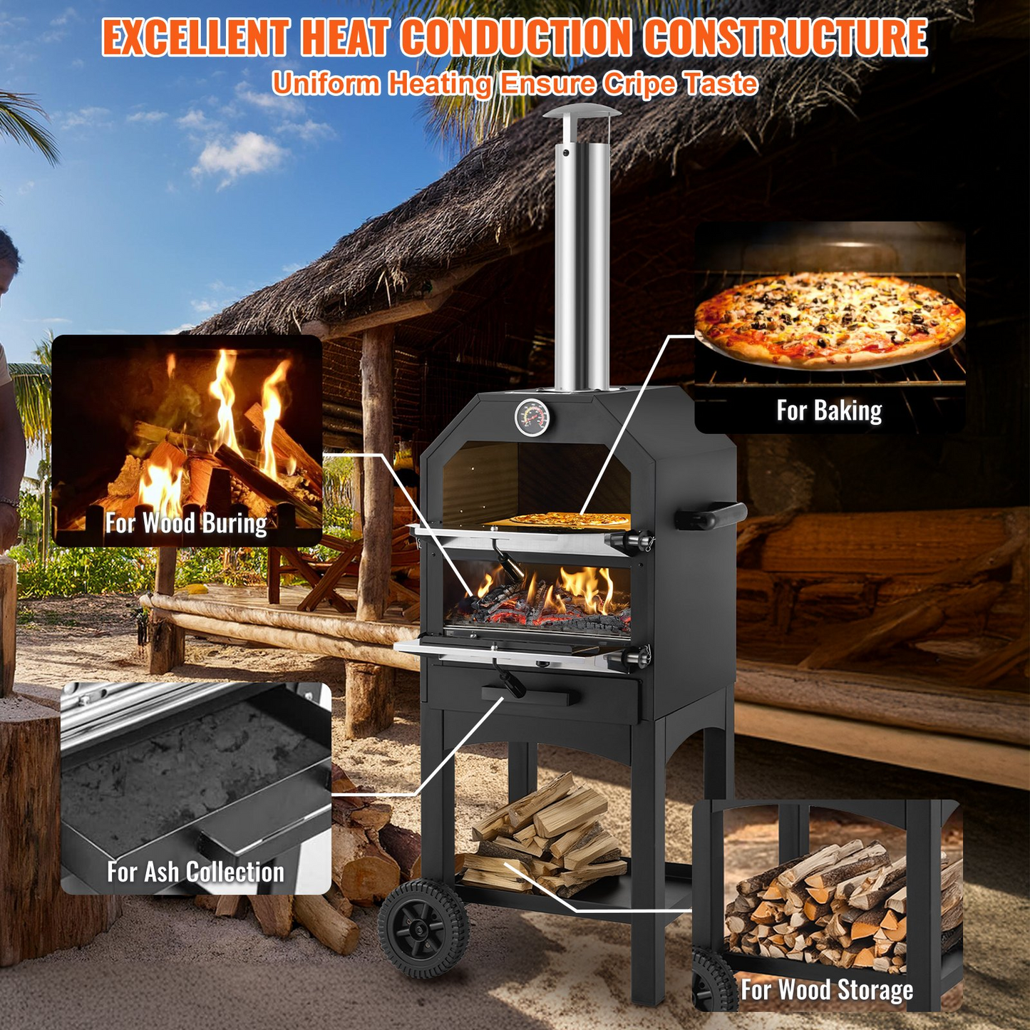 VEVOR 12" Outdoor Pizza Oven Portable Wood Pellet Pizza Oven Baked Paint Camping