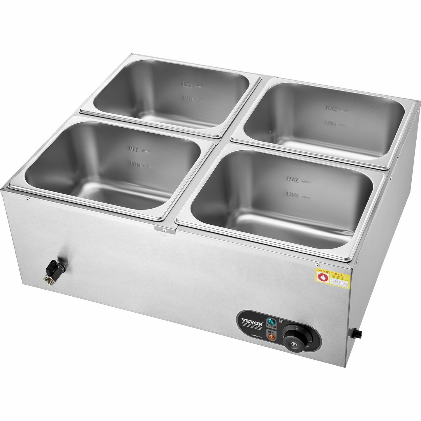 VEVOR 4-Pan Commercial Food Warmer, 4 x 12QT Electric Steam Table, 1500W Professional Countertop Stainless Steel Buffet Bain Marie with 86-185°F Temp Control for Catering and Restaurants, Silver