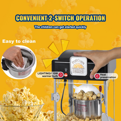 VEVOR Popcorn Popper Machine Tabletop Popcorn Maker 300W 2.5 Oz Black