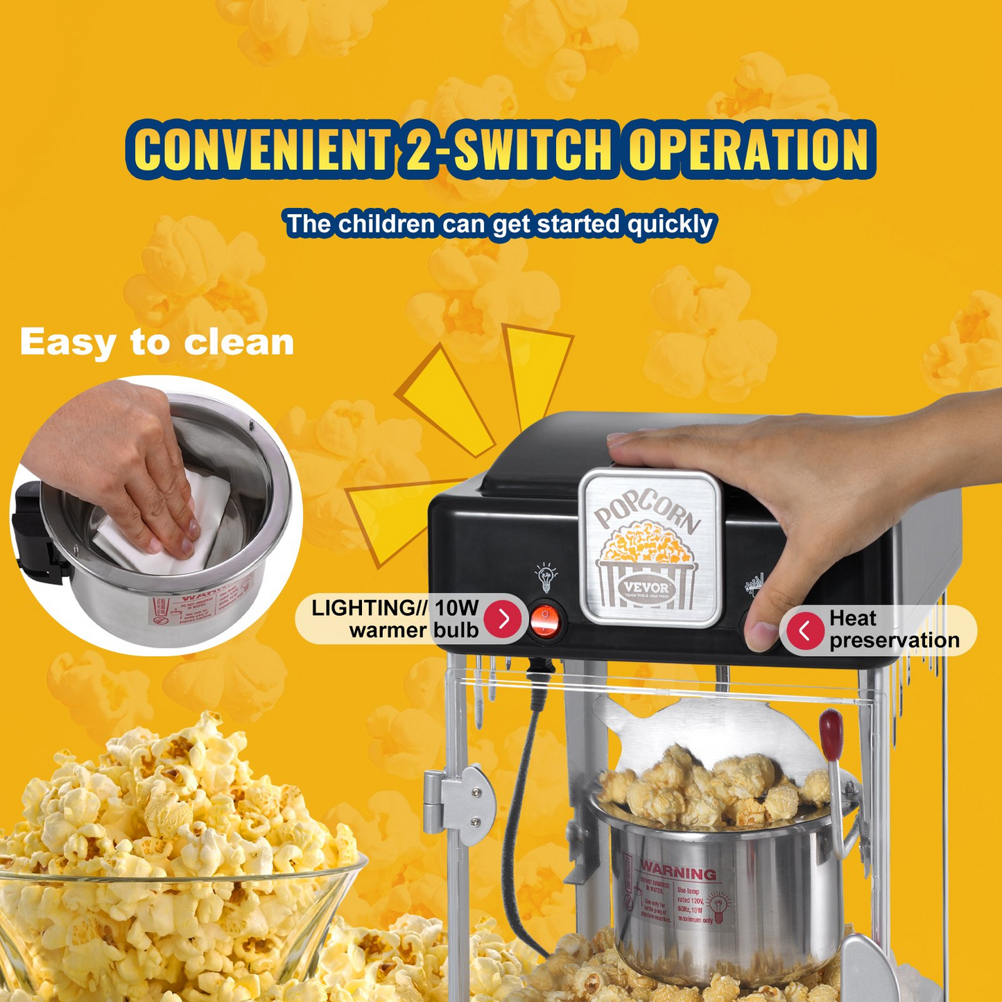 VEVOR Popcorn Popper Machine Tabletop Popcorn Maker 300W 2.5 Oz Black