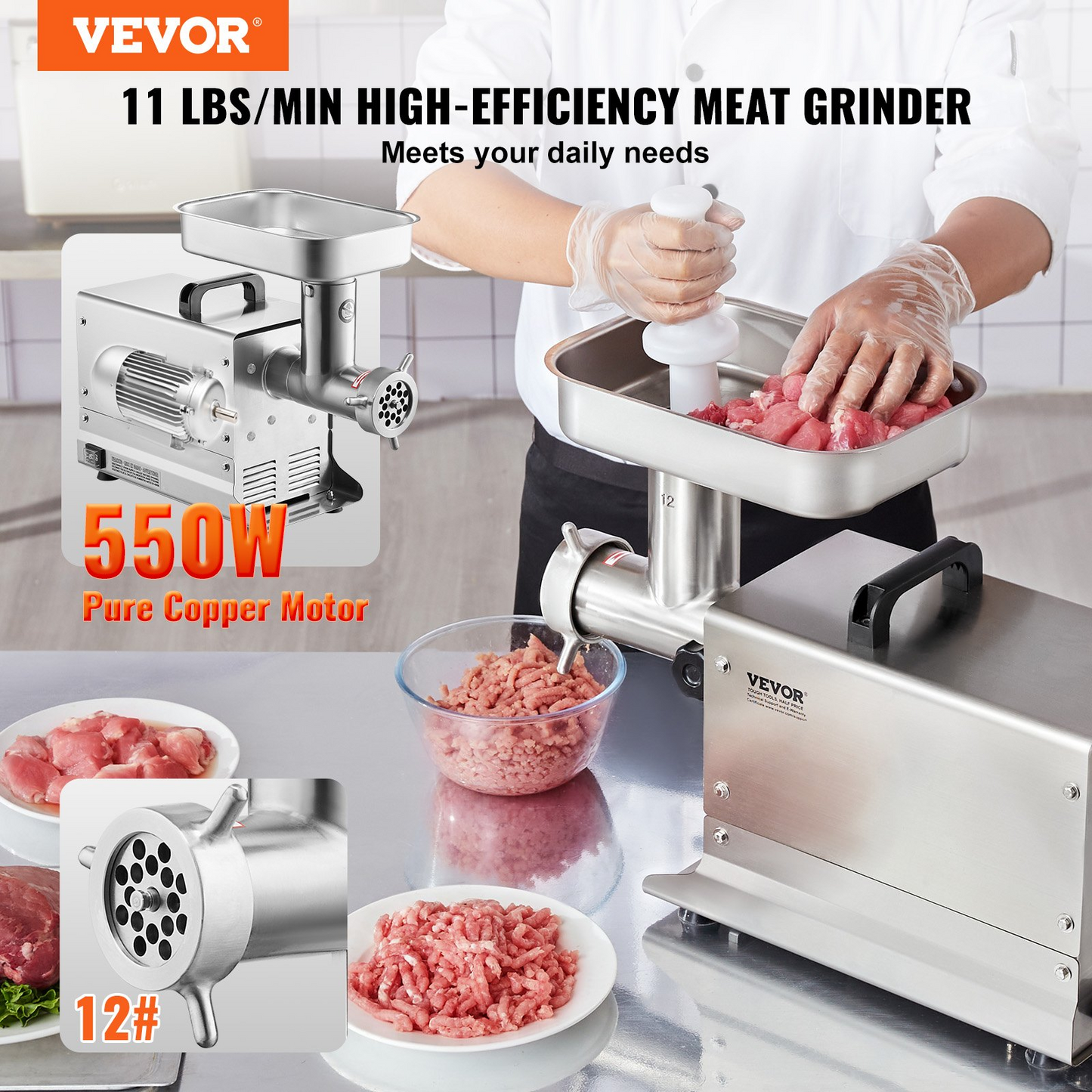 Commercial Electric Meat Grinder 11 Lbs/Min Sausage Stuffer Maker Kitchen