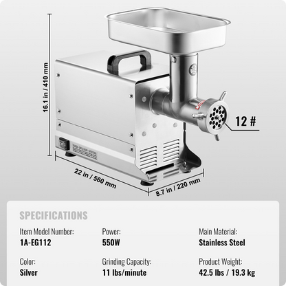 Commercial Electric Meat Grinder 11 Lbs/Min Sausage Stuffer Maker Kitchen