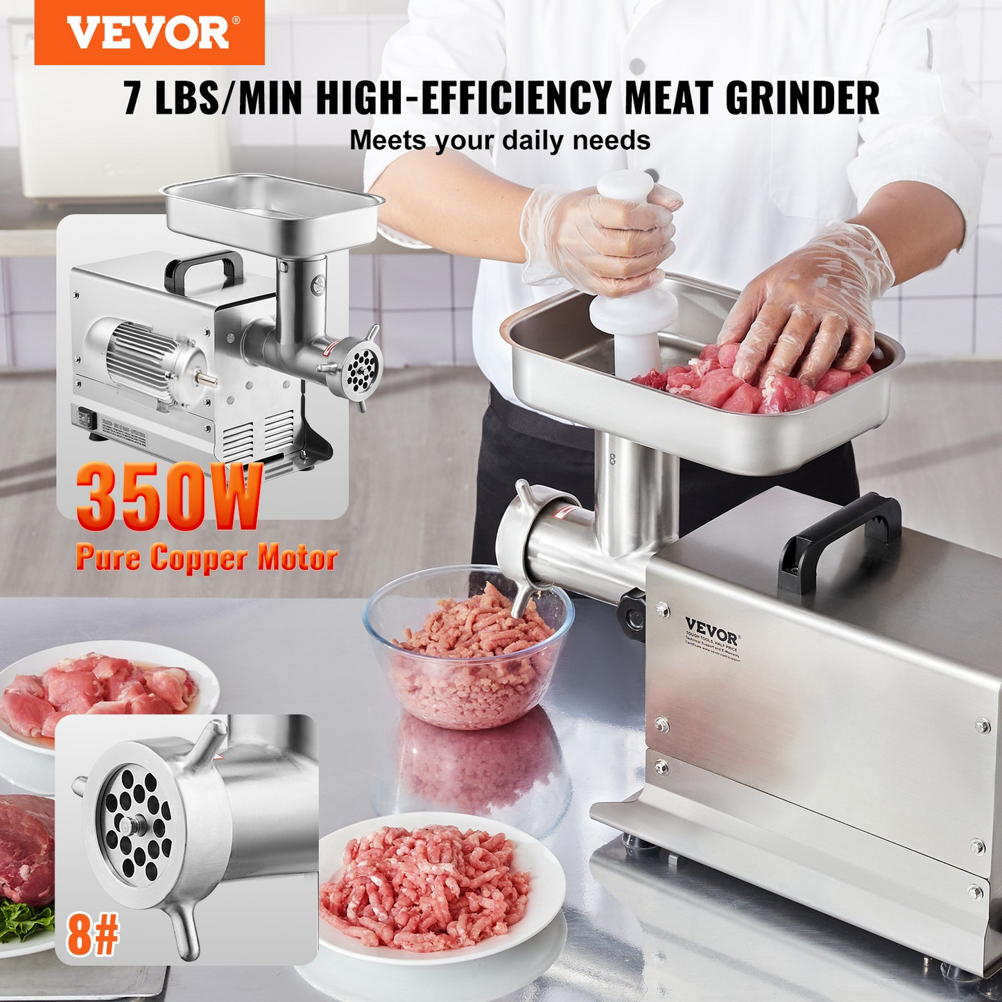 Commercial Electric Meat Grinder 7 Lbs/Min Sausage Stuffer Maker Kitchen