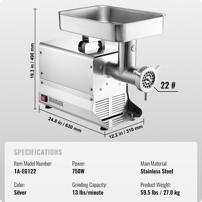 Commercial Electric Meat Grinder 13 Lbs/Min Sausage Stuffer Maker Kitchen