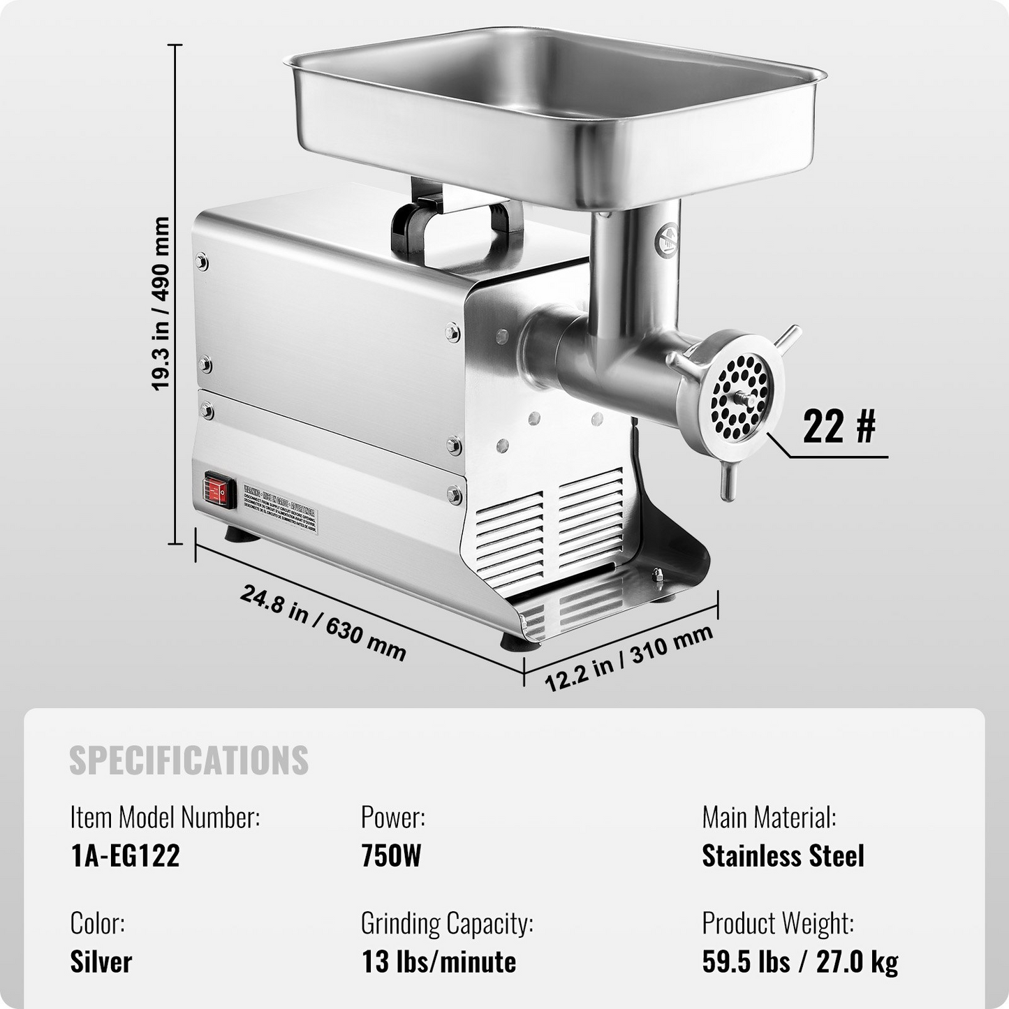 Commercial Electric Meat Grinder 13 Lbs/Min Sausage Stuffer Maker Kitchen