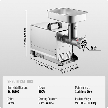 Commercial Electric Meat Grinder 5 Lbs/Min Sausage Stuffer Maker Kitchen